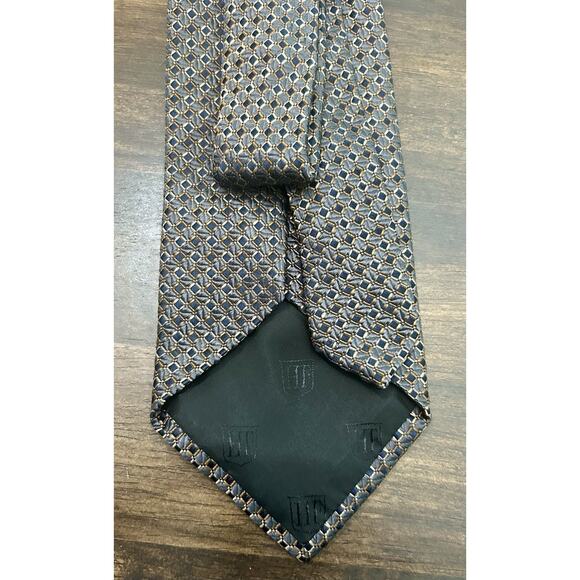 Hickey Freeman Gold Brown Geometric Pattern Silk Tie Hand Made In Italy - Picture 2 of 6